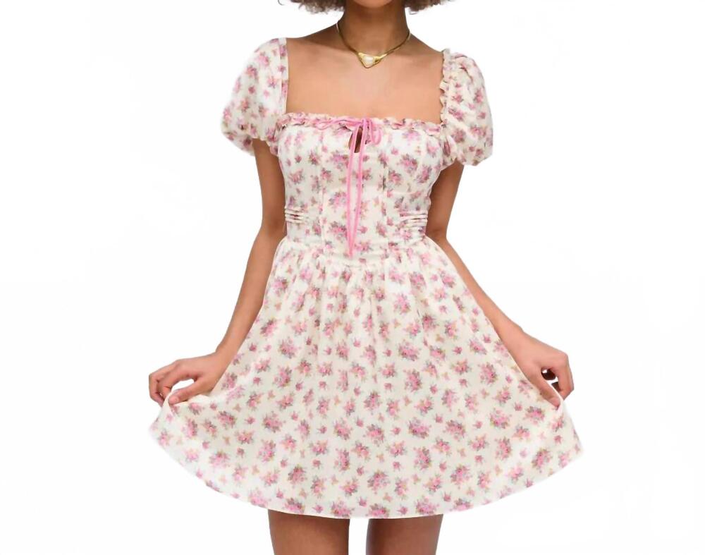 NEW FOR LOVE & LEMONS etienne mini dress in pink multi